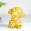 Handcrafted golden resin teddy dog figurine with embedded natural crystal for desk decor - Lemon Yellow