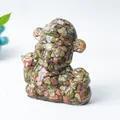 Unakite natural stone bearbrick sculpture made of transparent resin and green crystal - Unakite