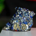 Lying three-legged toad statue with blue crystal stones and Tang Ying inscription - Lapis Lazuli