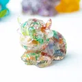 Highland cow figurine made of clear resin with colorful crushed natural crystals - Colorful Cat Eye