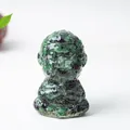 Zen monkey meditating statue made of green natural crystal and resin for desk decor - Ruby Zoisite