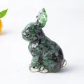 Cute standing rabbit resin ornament filled with green and purple natural crystals - Ruby Zoisite