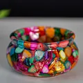 Bol en résine avec éclats de cristal naturel colorés pour décoration intérieure - 6x6x3cm / Coquillage Coloré