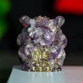 Purple amethyst crystal hamster figurine with golden Prosperity sign in resin - Dreamy Purple