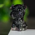 Miniature black Schnauzer figurine with shimmering natural crystal resin texture - Obsidian