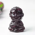 Dark red resin buddha monkey figurine with crystal texture for meditation decor - Garnet