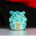 Three-legged fortune toad statue with turquoise crushed stones and wealth plaque - Turquoise