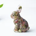 Standing rabbit statue with green natural crystal stones in clear resin finish - Unakite