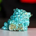 Three-legged lucky toad figurine with blue turquoise stones and golden lucky symbols - Turquoise