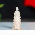 Pink resin crystal pagoda ornament with natural ice crack texture and hexagonal base - Rose Quartz