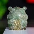 Green resin crystal toad figurine holding a golden prosperity plaque for wealth luck - Green Aventurine