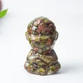 Meditating monk statue made of high-transparency resin and colorful natural crystals - Unakite Yoda Style (Unakite)