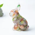 Charming rabbit figurine made of resin with colorful natural crystal stone inlay - Colorful Cat Eye