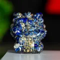 Lucky blue lapis lazuli resin cat figurine with golden wealth symbol for desktop decor - Lapis Lazuli