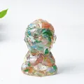 Meditating monkey resin statue with multi-color crystal stones for desktop decor - Colorful Cat Eye