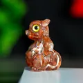 Estatua de dragón de resina roja con ojos amarillos y piedras naturales para mesa - Ágata roja