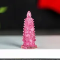Pink resin crystal Wenchang pagoda statue with intricate multi-layered carving details - Dark Pink