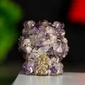 Amethyst crystal fortune beast figurine with gold engraved Wealthy characters - Dreamy Purple