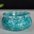 Bol décoratif en résine bleue avec éclats de turquoise et symboles de bonheur - 6x6x3cm / Aigue-marine