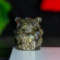 Three-legged golden toad resin ornament with natural labradorite and gold lettering - Labradorite
