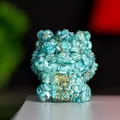 Blue-green turquoise crystal stone resin guardian lion statue with gold rich text - Turquoise