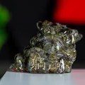 Three-legged golden toad resin figurine with labradorite texture and gold lucky charm - Labradorite
