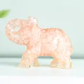 Figura de elefante rosa de resina con cuarzo rosa natural para decoración hogar - Cuarzo rosa