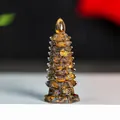 Tiered Wenchang Pagoda statue carved from natural Tiger's Eye crystal with golden sheen - Tiger's Eye