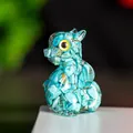 Figura de dragón en resina con cristales turquesas para decoración de escritorio - Turquesa