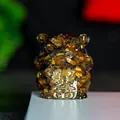 Tiger eye stone money toad statue with resin crystal and gold character detail - Tiger's Eye