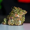 Three-legged wealth toad resin statue filled with natural green crystal stones - Unakite