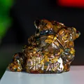 French bulldog resin statue with natural tiger eye stones and amber brown texture - Tiger's Eye