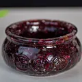 Bol en résine cristal rouge foncé translucide avec motifs et caractères traditionnels - 6x6x3cm / Grenat
