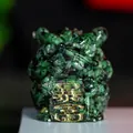 Three-legged toad money frog figurine in dark green resin with gold wealth engraving - Ruby Zoisite