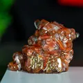 Translucent reddish-brown resin Pixiu figurine with golden engraved traditional text - Red Agate
