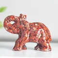 Lucky elephant ornament made of red crystal stone chips and resin for desk decor - Red Jasper