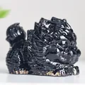Glossy black resin Pixiu dragon turtle statue with exquisite traditional carving details - Obsidian