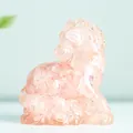 Statue de cheval en résine et cristal rose naturel avec texture de pierre polie - Quartz rose