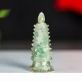 Green fluorite resin Wen Chang pagoda statue for office desk decor with natural crystals - Green Aventurine