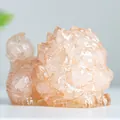 Translucent pink resin dragon turtle statue with natural crystal stone texture - Rose Quartz