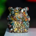 Three-legged toad wealth ornament made of colorful natural crushed crystal stones - Ocean Jasper