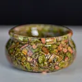 Bol décoratif en résine avec pierres de cristal naturel vertes et roses - 6x6x3cm / Unakite
