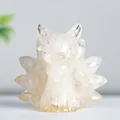 Handcrafted yellow quartz nine-tailed fox resin figurine ornament for desktop decor - White Crystal