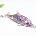 Artistic crystal dolphin sculpture made of resin and natural purple amethyst stones - Dreamy Purple