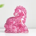 Pink resin horse statue filled with natural quartz crystals for home decoration - Dark Pink