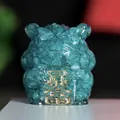 Teal crystal resin three-legged toad statue with golden Bao Fu wealth symbol - Aquamarine