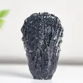 Polished black obsidian Chinese cabbage ornament with intricate artistic carving - Obsidian