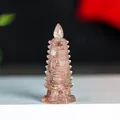 Pink resin crystal pagoda ornament for office desks and interior decoration - Strawberry Quartz