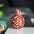 Pineapple resin mascot with natural crystal fillings in red-brown and yellow stone textures - Red Jasper
