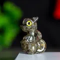Figura de dragón de cristal translúcido oscuro con ojos amarillos y acabado de resina - Labradorita Negra